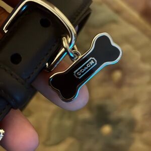 Coach Black Leather Pet Collar with Black Bone Charm